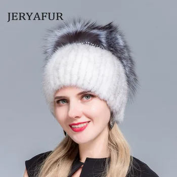 JERYAFUR za pristno lisica, kuna zlatica za ženske je modne kape beanies ženski naravni zimske kape navpično visoke kakovosti