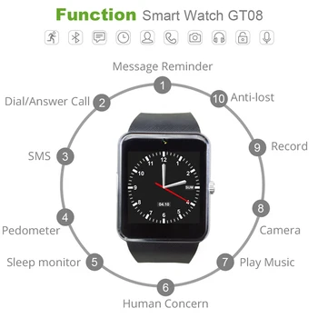 Moški Gledajo Pametno Gledati GT08 Uro Sinhronizacije Prijavitelj Podporo Kartice TF Kartico Bluetooth, Telefon Android Smart watch Moških Zlitine