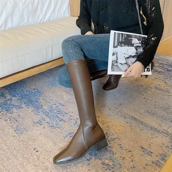 Naguban Ženske Jahanje Škornji Strani Zadrgo Kolena-visoki Škornji za Ženske Kvadratnih Petah Platformo Moda Dolgo Visoke Ženske Čevlje 2021