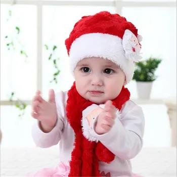 Vari Toplo baby Božični klobuk zimo Božič plišastih otroci klobuk in šal, Božični Klobuk 2-6 let