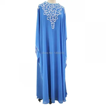 Modra Šifon Dolge Večerne Obleke arabski Ženske Beaded dolžina Tal Večerne Resnično Fotografije Dolge Rokave vestido de praznik