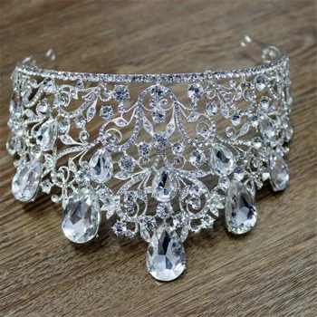 Joyme Krasen Peneče Diamante Pageant Tiaras Hairband Kristalno Poročne Velike Krone Za Neveste, Poročni dodatki za lase