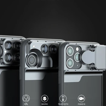 TOKOHANSUN Objektiv Kamere Za Iphone 11 Pro Max 5 v 1 Primeru Telefon Ribje Oko širokokotni Makro 10X 20X Lente Par Celular Fisheye