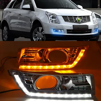 LED Dnevnih Luči za Cadillac SRX 2 2012-2016 LED DRL z Rumeno Vklopom Luči Chrome Meglo Lučka Pokrov