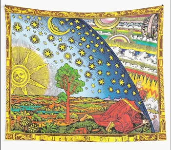 Flammarion Graviranje v Barvi Tapiserija, Sonce in Luna v Steni Visi Tapiserije Doma Spalnica Dekor Bedspread Preprogo Psihedelični Mat