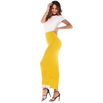 Plus Velikost Modal Faldas Mujer Moda 2020 Abaya Muslimanskih Visoko Pasu Čipke Bodycon Maxi Krilo Dolga Krila Ženska Oblačila Jupe Femme