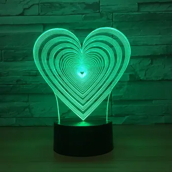 Srce Oblika LED 3D Vizualni Noč Svetlobe 7 se Spremeni barva Otroška Spalnica svetlobe Led Nočna Lučka Akril Dekor Padec Ladijskega prometa