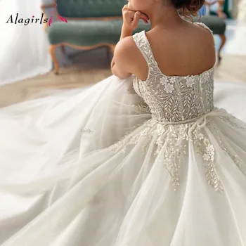 Luksuzni Appliques Beading Poročno Obleko 2020 Špageti Trak Ljubica Izrez Poročne obleke Eleganten Čipke Haljo de mariée