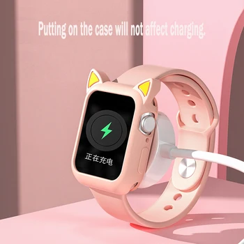 Pazi zaščitni Pokrov Za Apple Watch 4 5 6 se 40mm 44 mm Mehki Silikonski Risanke Mačka Ušesa Primeru Za iWatch Series 3 2 42mm 38 mm