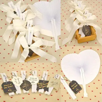 36 Kos Beli Poročni Fan - Ventilatorji za Slovesnosti Povabila Srce v Obliki Zložljiva - Beli Poročni Fan Papir Srce Pripomočke za Wedd