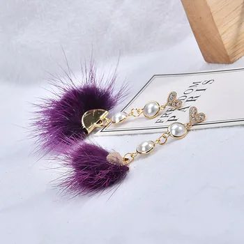 Jesen / zima ročno izdelani uhani DIY materiala vrečko mink lase obesek obesek, uhani, ki jih sami