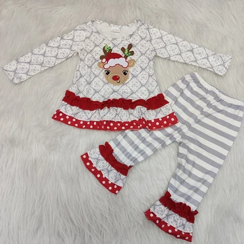 Debelo Nov baby girl ' s kompleti oblačil jesen baby boutique dekle obleke bel božič jelena majica ruffle hlače otroci oblačila