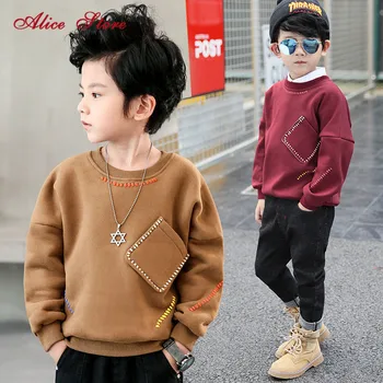 Alice Fantje plus kašmir debel pulover korejske modne otrok poševna žep jeseni in pozimi topel pulover otroci majica vrhovi