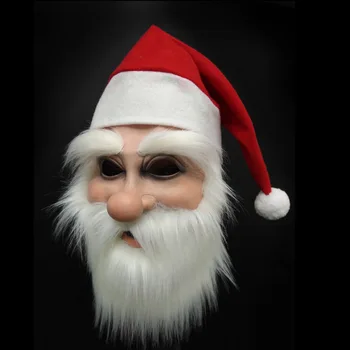 Santa Claus Cosplay Masko za Odrasle Latex Božični Kostum Rekviziti Pokrivala s Klobuk