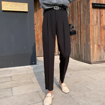 2020 novih formalnih hlače ženske korejskem slogu poletje tanke ženske hlače s pasom visoko pasu elegantna urad dama gleženj-dolžina hlač