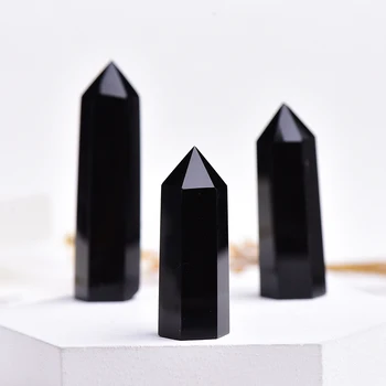 4-7 cm 1PC Naravnih black Crystal Točke Heksagonalna obsidian kristalno Stolpec Mineralnih Ornament Čarobno Popravila Doma Dekoracijo