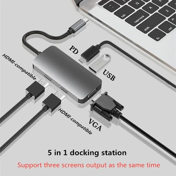 MST Dock Postajo Dvojno HDMI 4K Dual Monitor USB C Adapter USB 3.0, VGA priključek RJ45 PD Polnjenje za Macbook Pro Tip C Razširitvene Pretvornik
