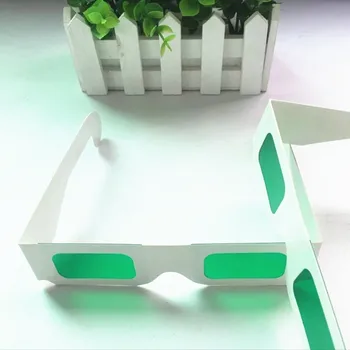 Brezplačna dostava (100 kozarcev/veliko) reciklirano bela knjiga 3D očala, Papir, Okvir, Zelena/Geeen objektiv 3d Dekoder Očala za promocijo