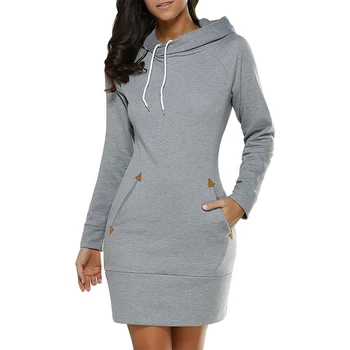 Obleka Ženske S-5XL plus velikost Hooded priložnostne slim dolg rokav jeseni barva žep mini obleke parka Vestidos EFF6143