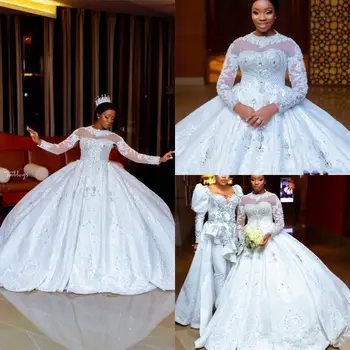 Arabija Plus Velikost Poročne Obleke 2020 Dolge Rokave Čipke Beaded Zabuhle Žogo Poročne Obleke Poročni Vrt Obleko vestido de novia