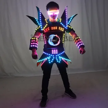 LED Robot Zaslon Kostume Stranka Uspešnosti Nosi Oklep, Obleko Pisane Luči Ogledalo Oblači Klub Kažejo, Obleke, Čelade Disco