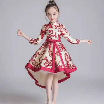 2020 Jeseni Dekle, Princesa Rojstni dan Plesna Predstava Rep Cheongsam Obleko za Otroke Stranke Kampusu Zaslon Rokav Obleka