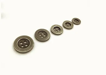 Cink kovinske zlitine Šivanje Gumba , Kovinski Gumbi Krog Antique silver&Bronze 4 Luknje,30pcs/veliko,10 mm/11.5 mm/12,5 mm/15 mm