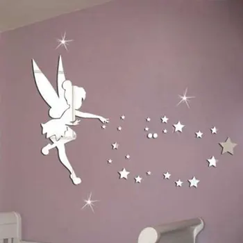 Vila Blow Star Ogledalo Stenske Nalepke za Otroško Sobo Dekor 3D Dekorativne Nalepke Fairy Princess Zvezde Stenske Nalepke za Otroke Sobe